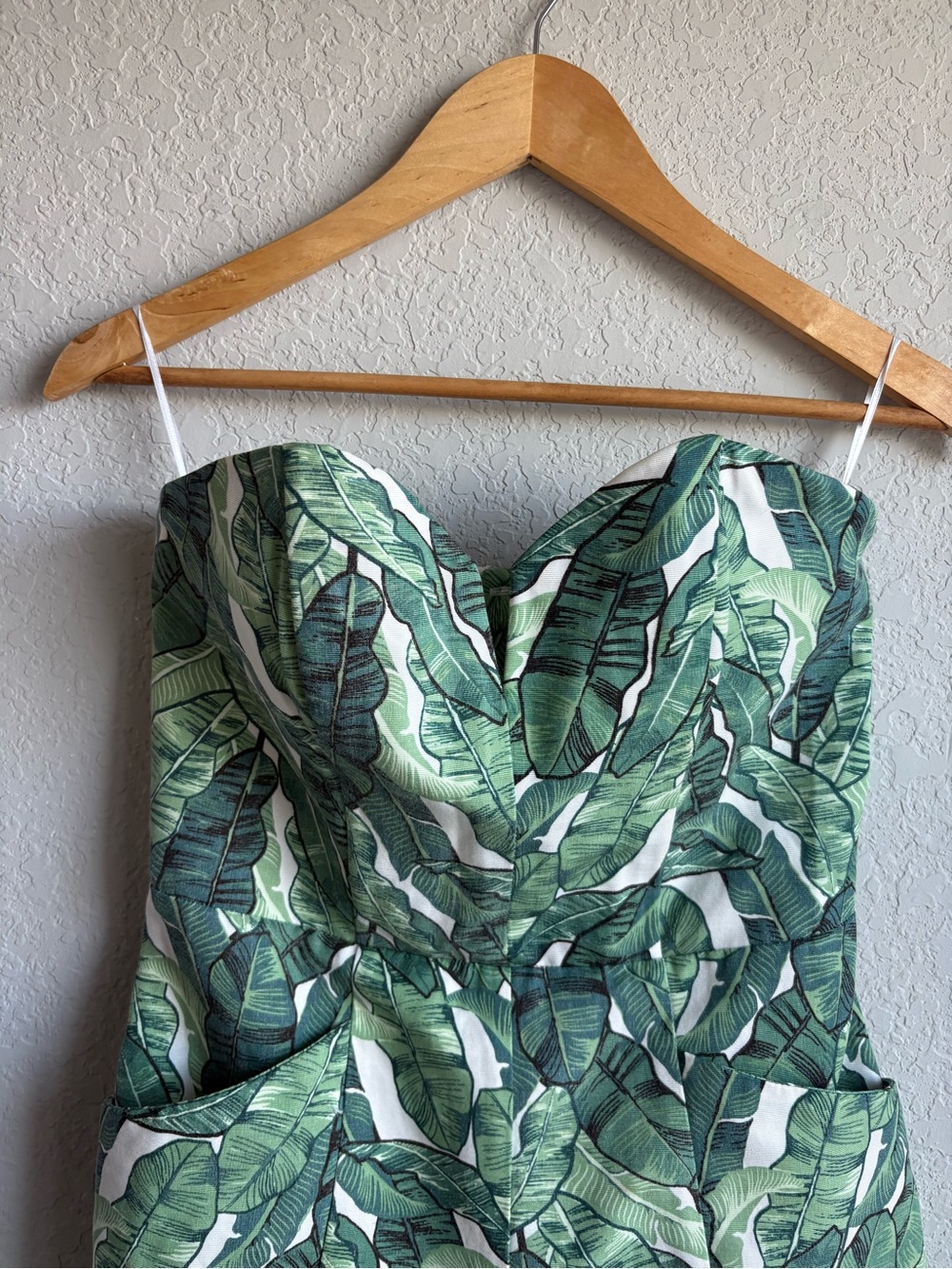 H&M Green Leaf Print Strapless Romper with Fringe - Picture 3 of 6